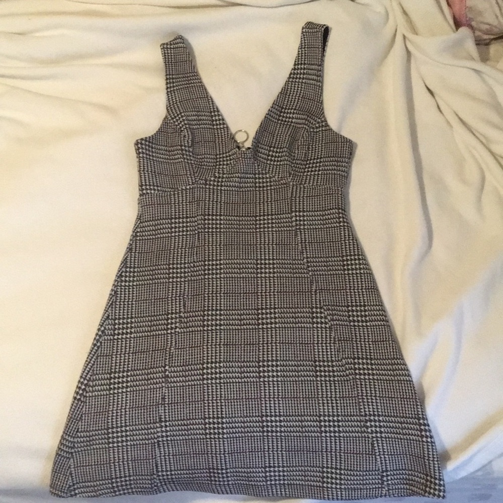 TOPSHOP: Black White & Red Plaid Mini Dress